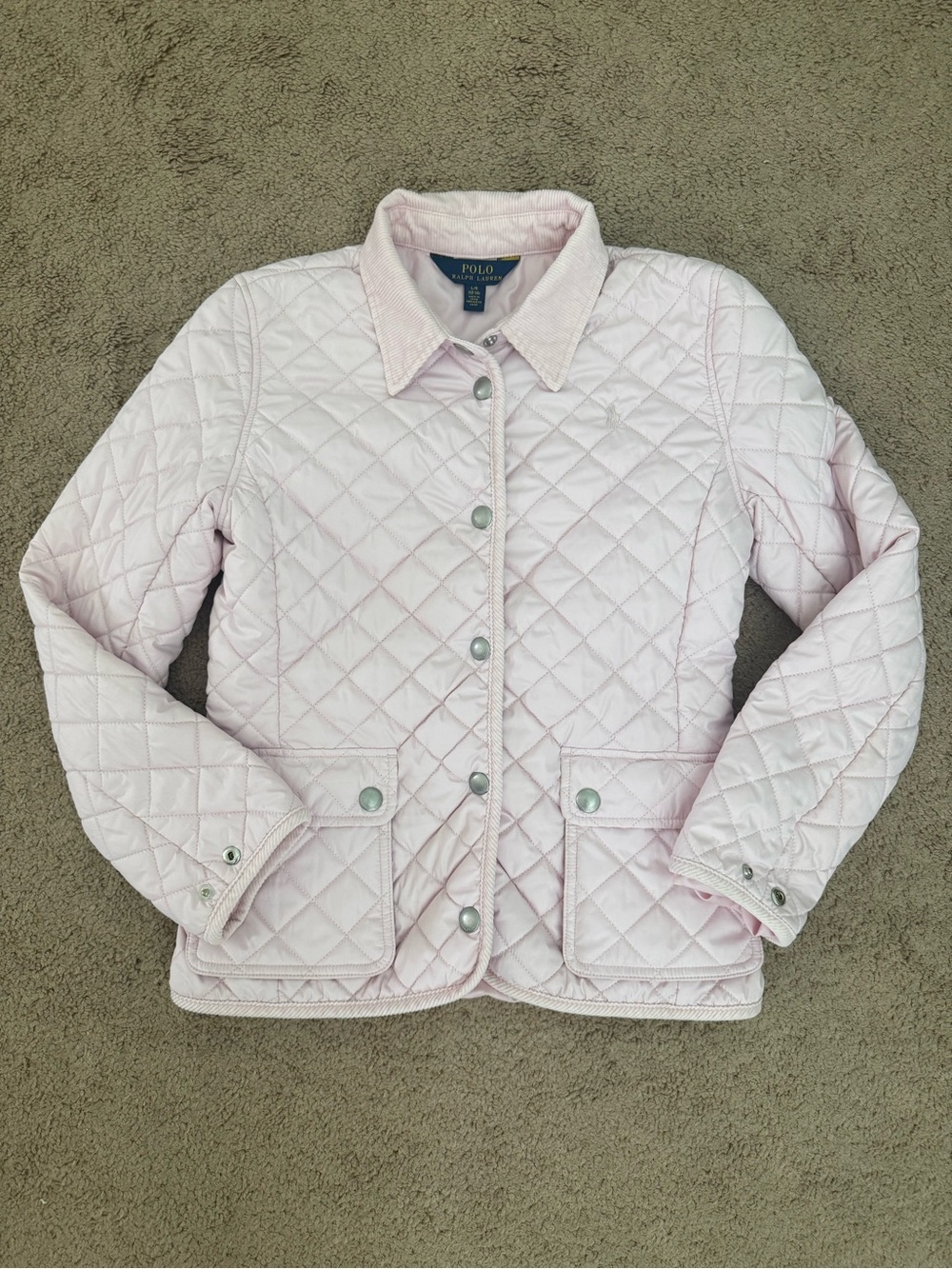 Polo by Ralph Lauren Girls Pale Pink Quilted Snap-Front Jacket